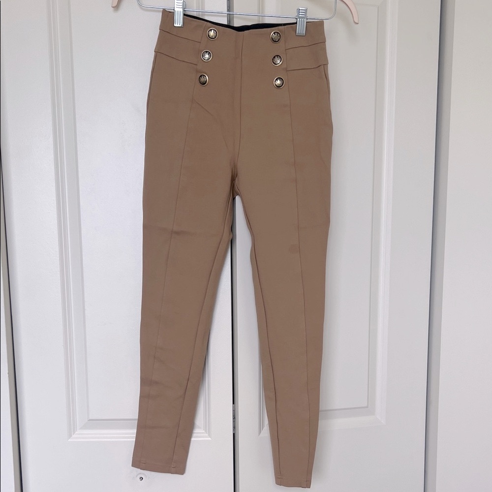 Zara Brown Skinny Pants with Gold Buttons